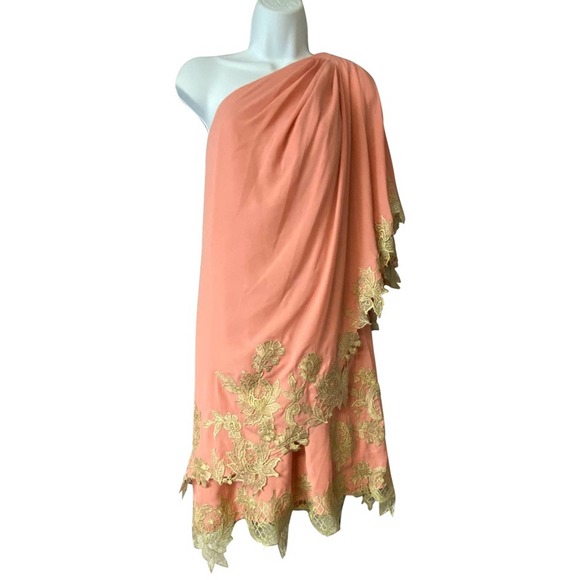 NWT MATILDE CANO GOLD SALMON ONE SHOULDER DRESS 12